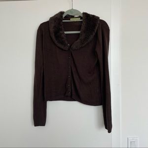 Vintage faux fur trim cardigan